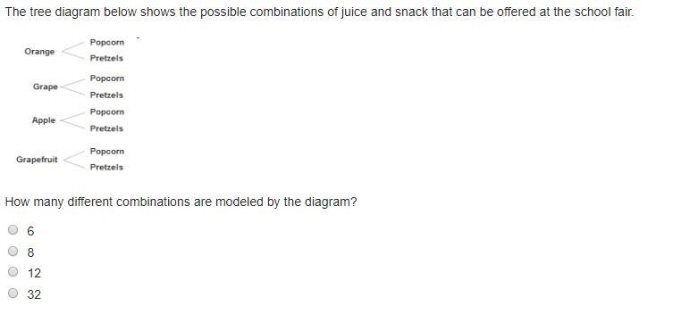 The tree diagram below shows the possible combinations of juice and snack that can-example-1