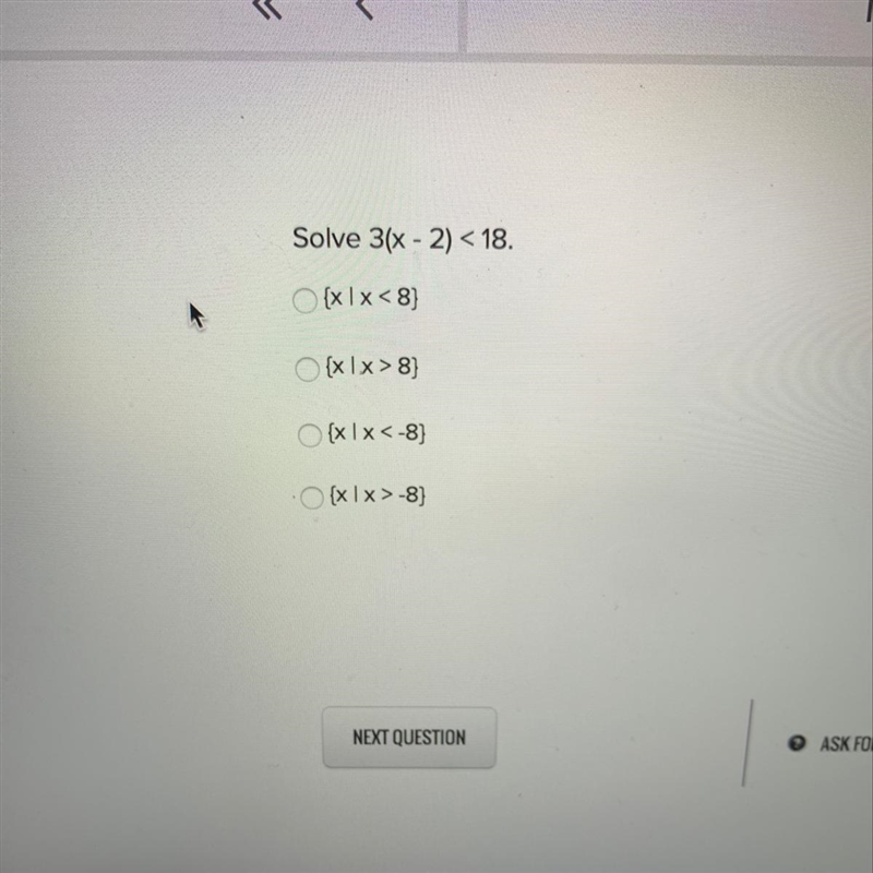 Solve 3(x-2) < 18. Please help.-example-1