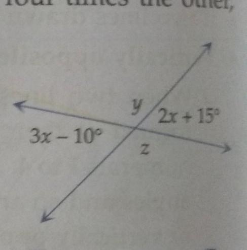 The adjoining diagram shows two intersecting straight lines. find the value of x \: y-example-1