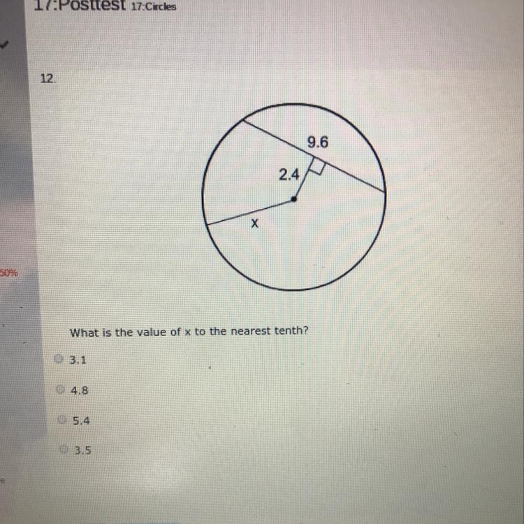 What is the value of x to the nearest tenth? 3.1 4.8 5.4 3.5-example-1