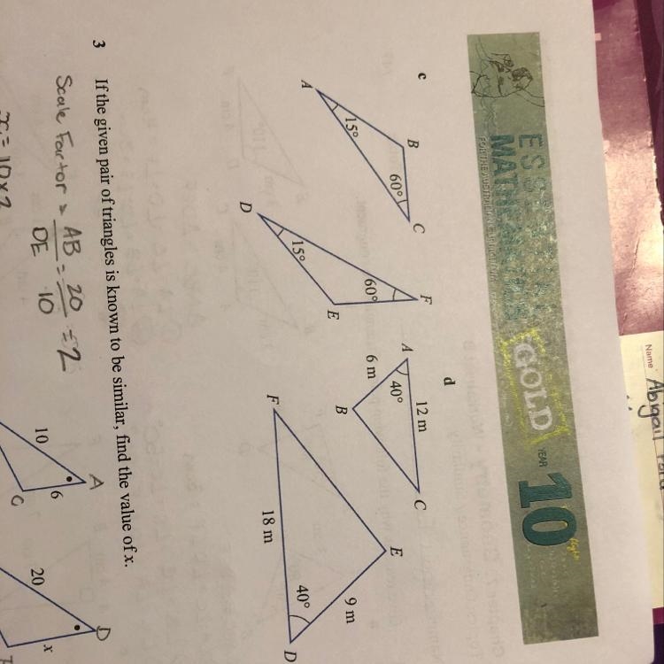 Decide whether the pairs of triangles are similar, give reasons. Please help-example-1