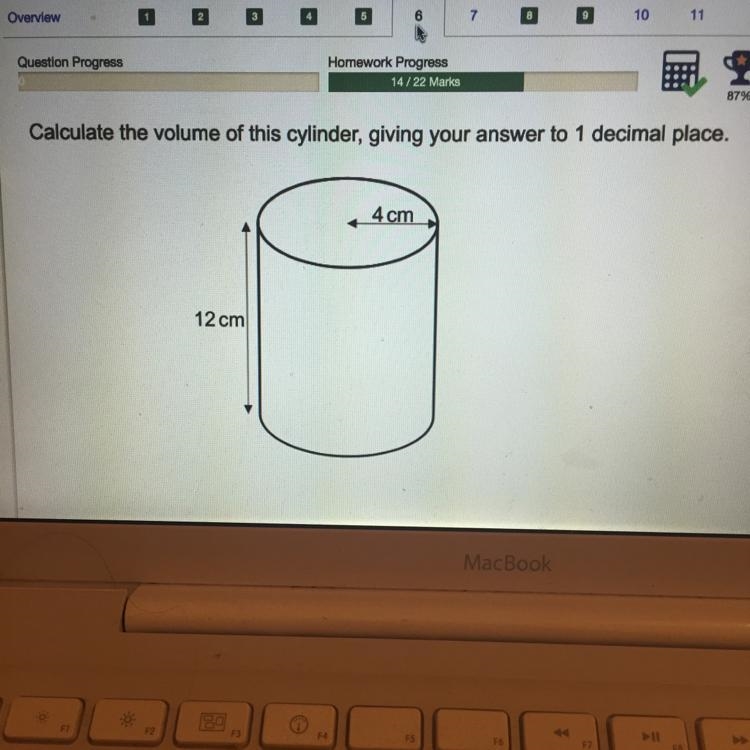 What is the volume of this cylinder to one decimal place-example-1