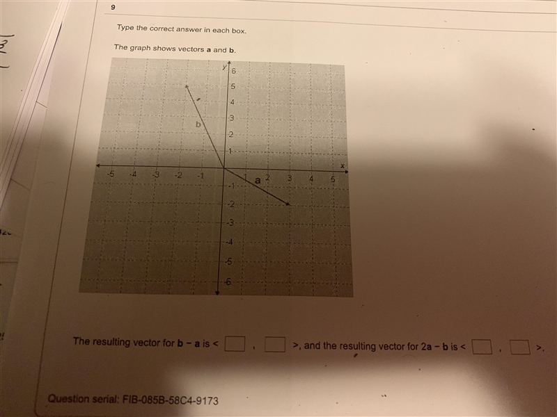 the graph shows vectors a and b the resulting vector for b - a is blank, blank &gt-example-1