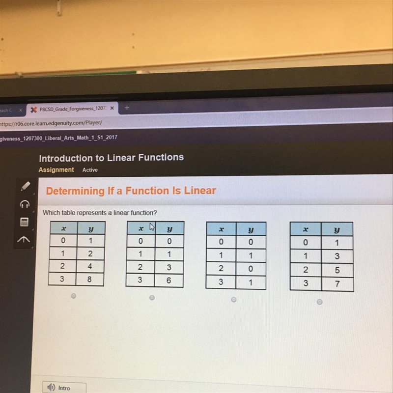 Which table represents a linear function?-example-1