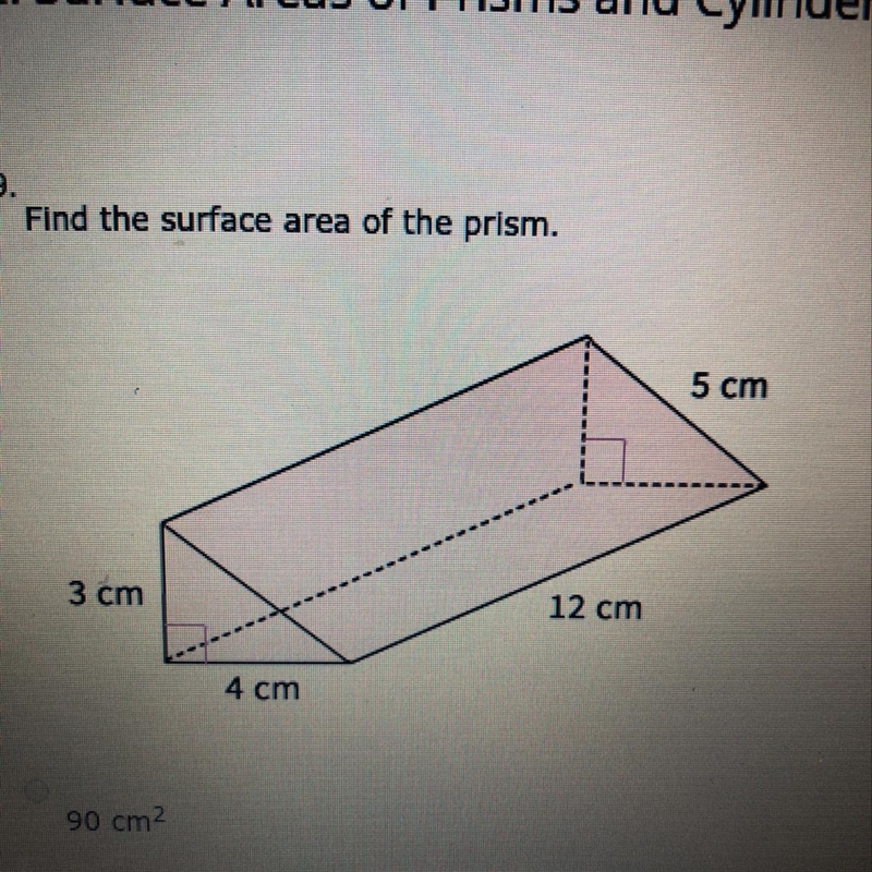 Find the surface area of the prism A)90cm^2 B)156cm^2 C)96cm^2 D)150cm^2-example-1