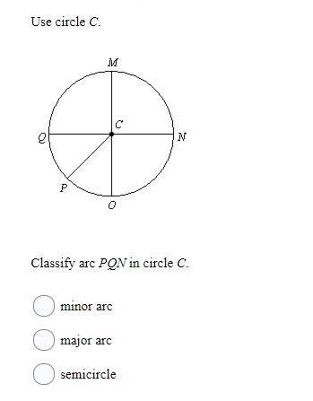 10 POINTS Use circle C. Classify arc PQN in circle C.-example-1