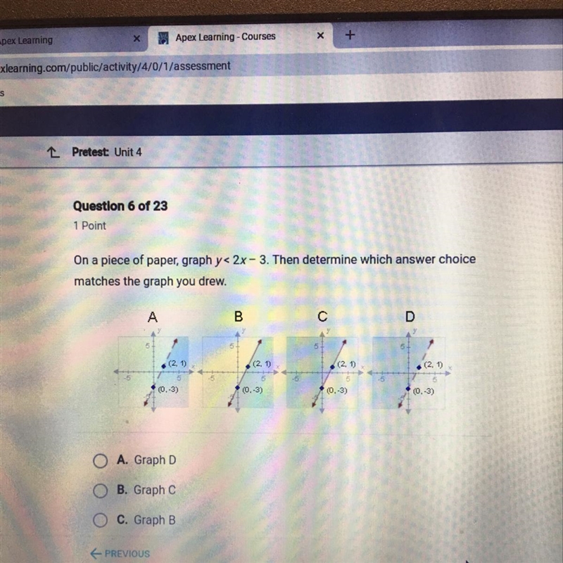 On a piece of paper graph y<2x -3-example-1