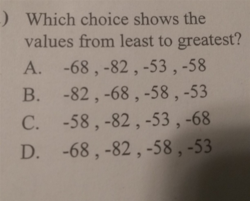 Wich choice shows the values from least to greatest-example-1