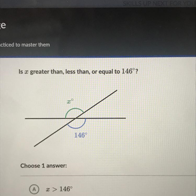 Is x greater than, less than, or equal to 146°?-example-1