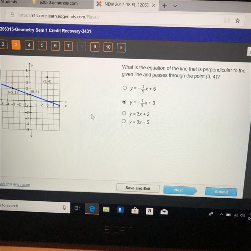 What is the equation of the line is perpendicular to the given line and passes through-example-1