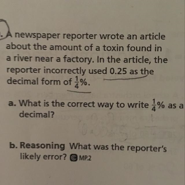 What is the correct way to write 1/4% as a decimal-example-1