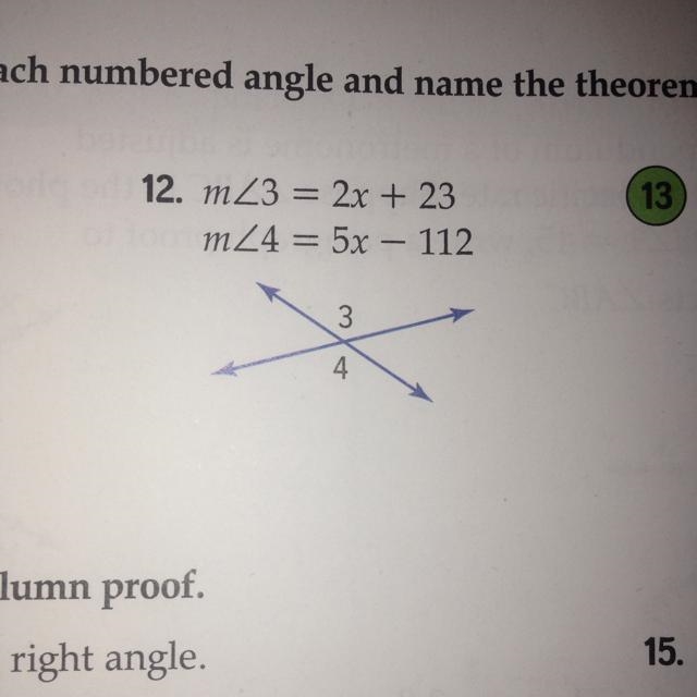 I neeeed help Find the measure of each numbered angle and name the theorem used that-example-1