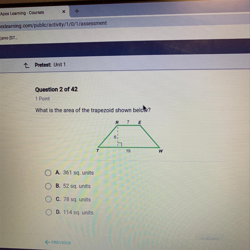 What is the area of the trapezoide shown below-example-1