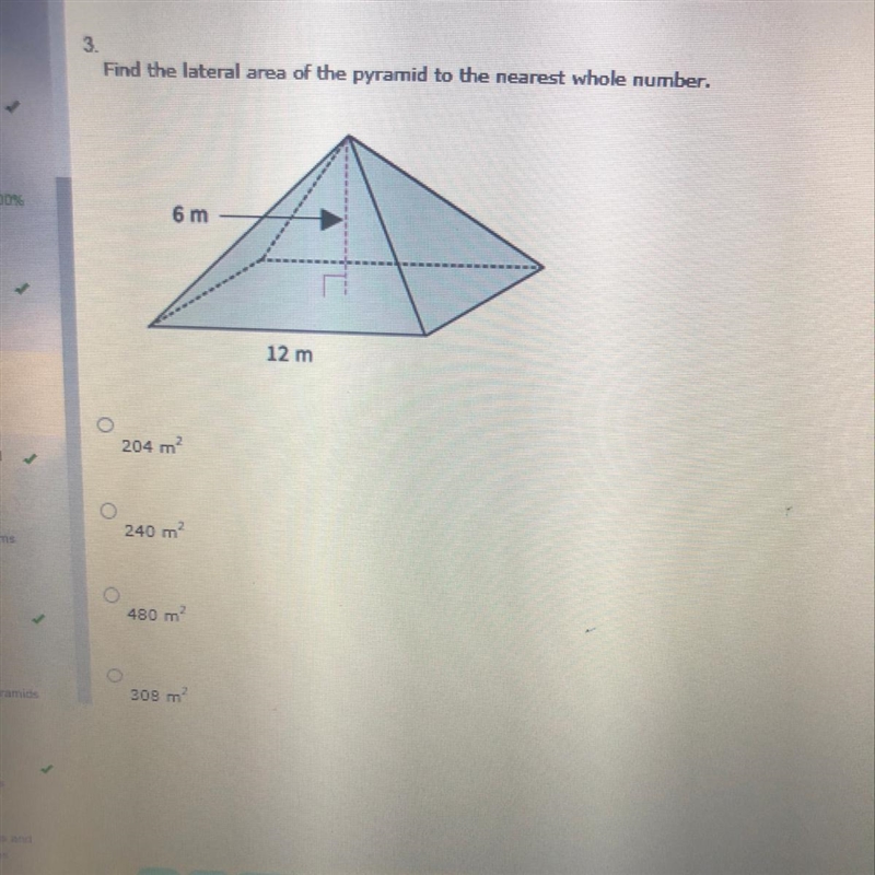 Find the lateral area of the pyramid to the nearest whole number.-example-1