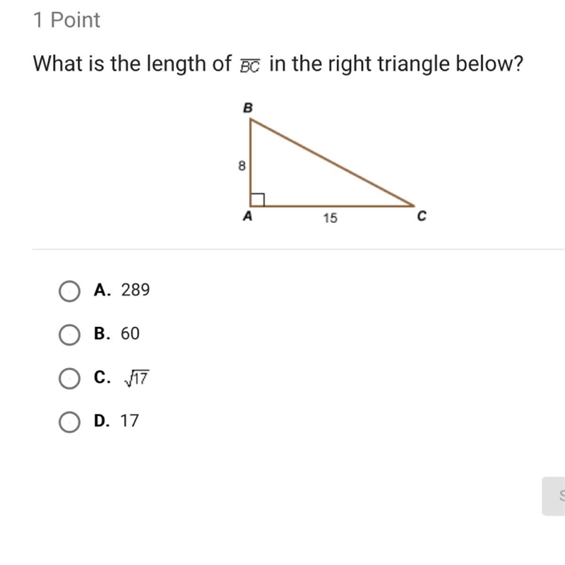 What is the length of bc in the right triangle below?-example-1