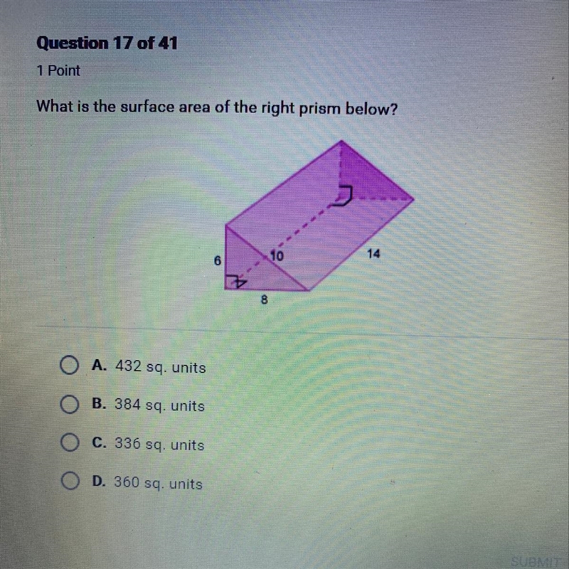 What is the surface area of the right prism below ?-example-1