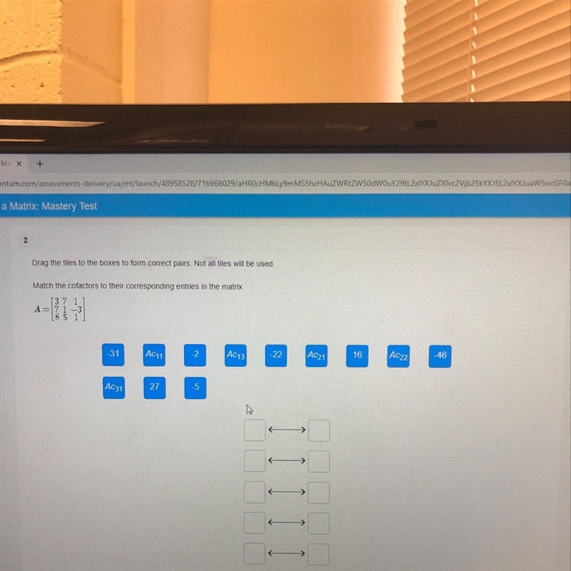 Match the cofactors to their corresponding entries in the matrix.-example-1