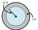 A circular swimming pool has a radius of 15 ft. There is a path all around that pool-example-1