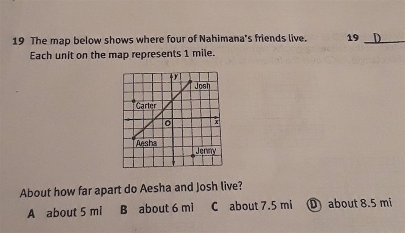 About how far apart do aesha and Josh live​-example-1