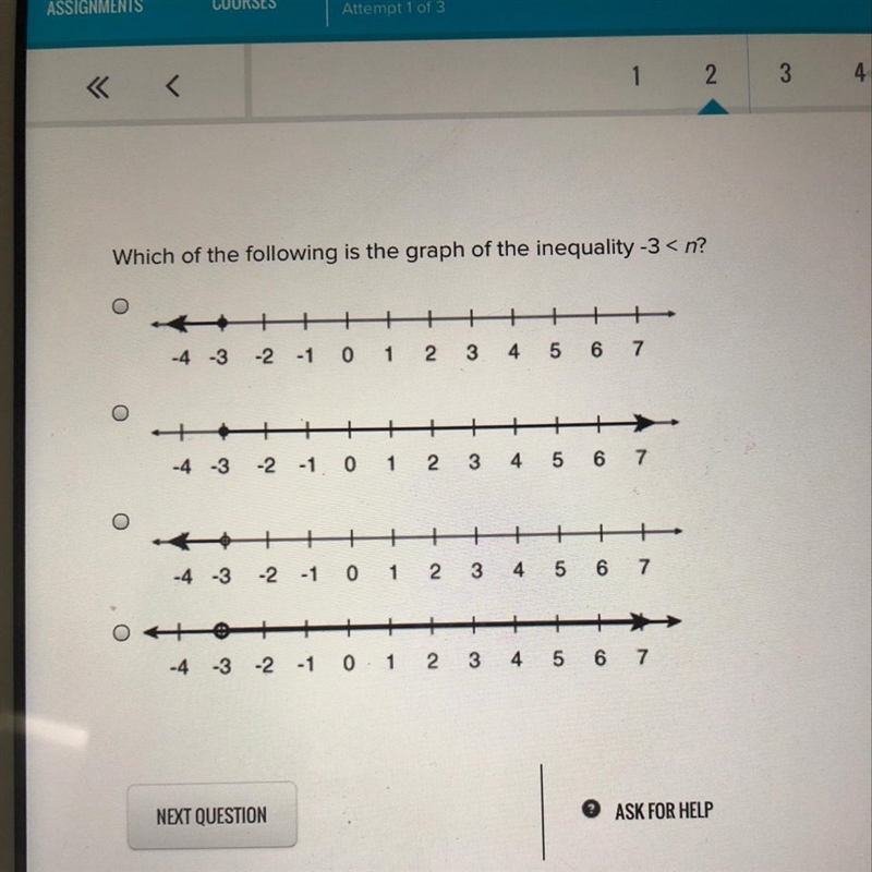 Which of the following is the graph of the inequality-3 < n?-example-1