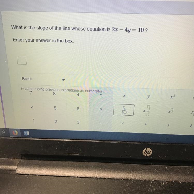 What is the slope of the line whose equation is 2x-4y=10??-example-1