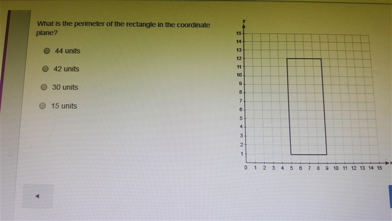 What is the perimeter of the rectangle in the coordinate plane 44 units 42 units 30 units-example-1