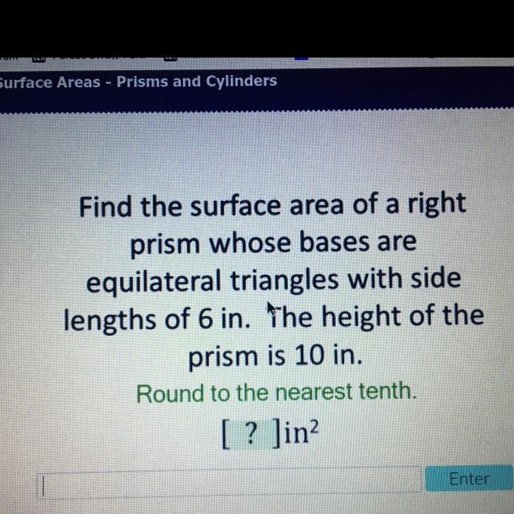 Find the surface area of a right prism whose bases are equilateral triangles with-example-1