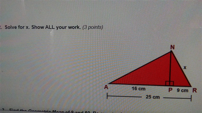 Solve for X. Show all your work.-example-1