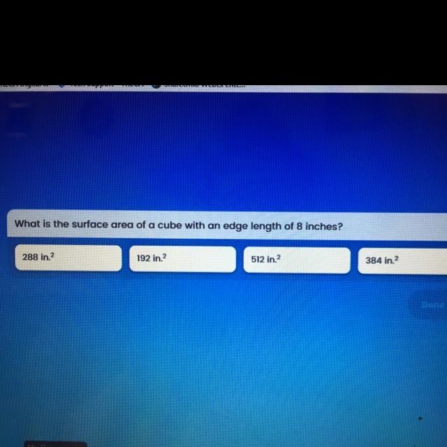 I need to know what is the surface area of a cube with a edge length of 8 in.-example-1