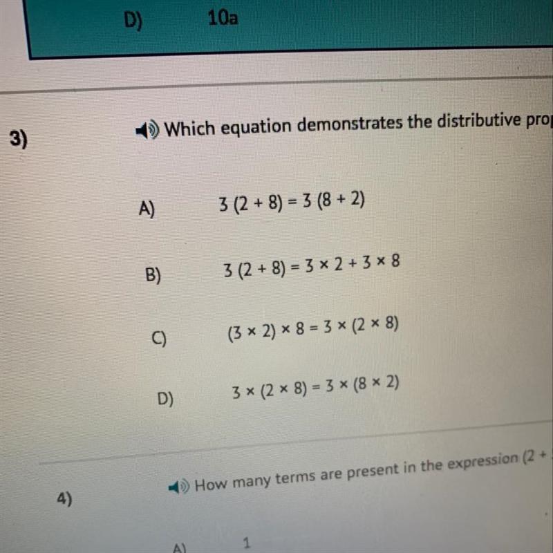 Which equation demonstrates the distributive property?-example-1