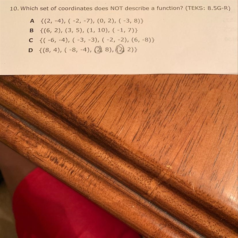 What set of coordinates does not describe a function?-example-1