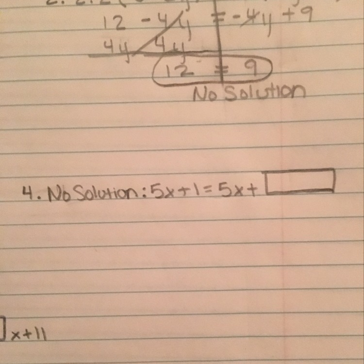 5x+1=5x+_____ Fill in the blank something that equal to no solution-example-1