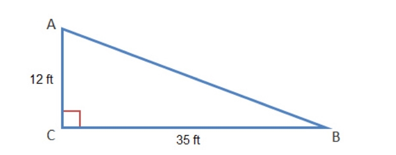 Which is the length of the hypotenuse of the triangle A. 94ft B. 214 ft C. 33ft D-example-1