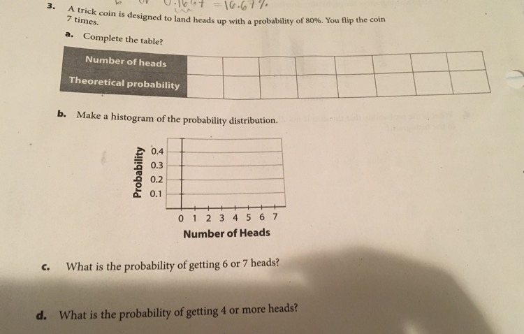 30 pts MATH PROBLEM AGAIN!! A trick coin is designed to land heads up with a probability-example-1