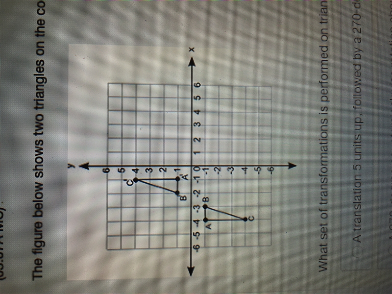 The figure below shows two triangles on the coordinate grid: (pic attached) Which-example-1