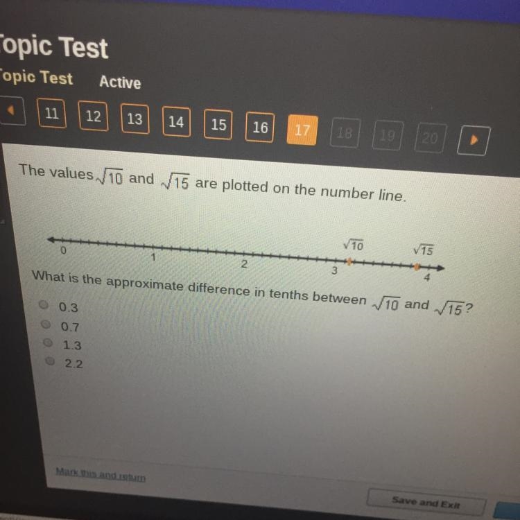 The values of the square root of 10 and the square root of 15 are plotted on the number-example-1