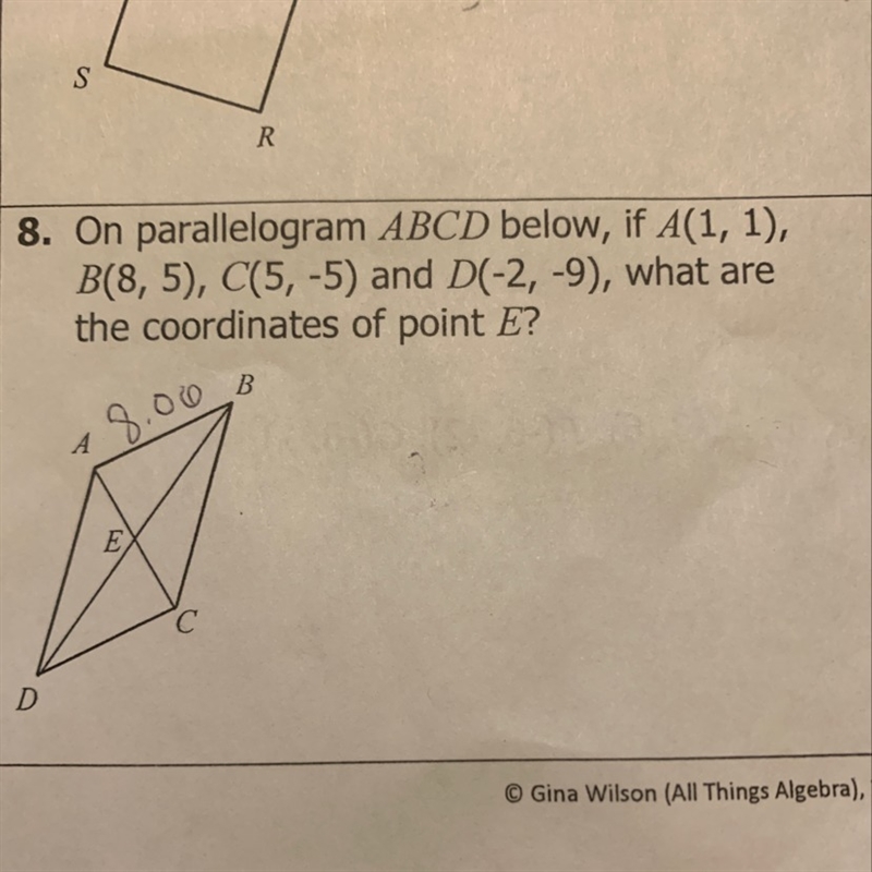 On parallelogram ABCD below, if A(1,1) B(8,5) C(5,-5) and D (-2,-9), what are the-example-1