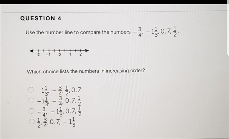 Use the number line to compare the numbers Which choice list the numbers in increasing-example-1