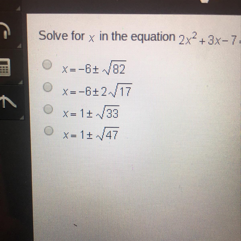 Solve for x in the equation ? 2x^2 +3 x-7 =x^2 +5x +39-example-1