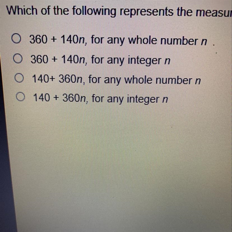 Which of the following represents the measures of all angles coterminal with a -220° angle-example-1