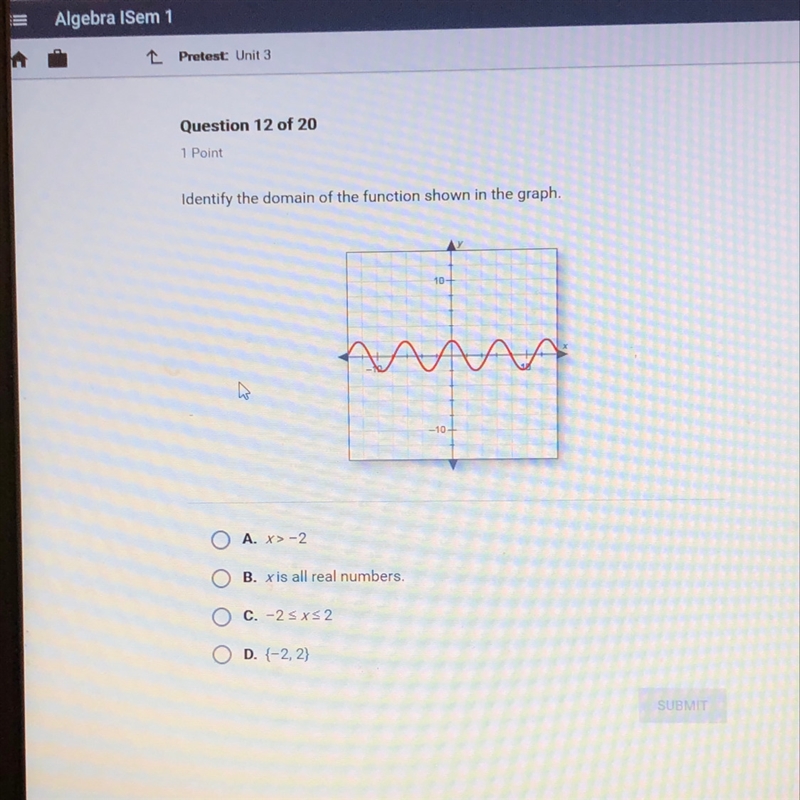 Identify the domain of the function shown in the graph-example-1