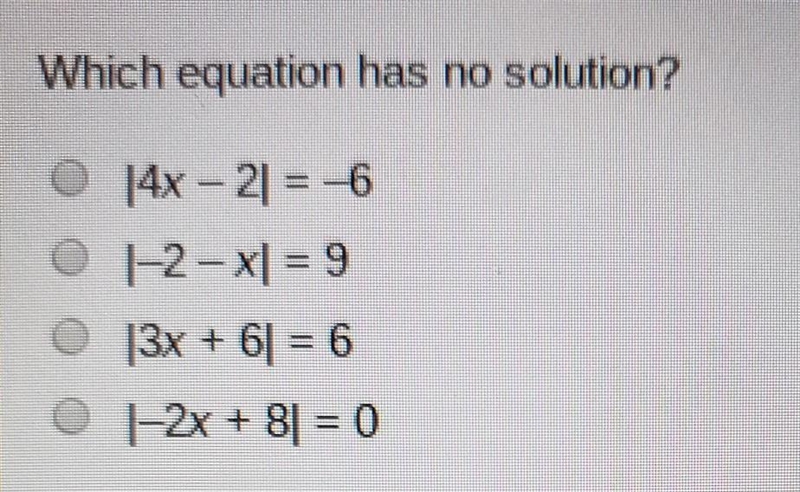 Which equation has no solution?​-example-1