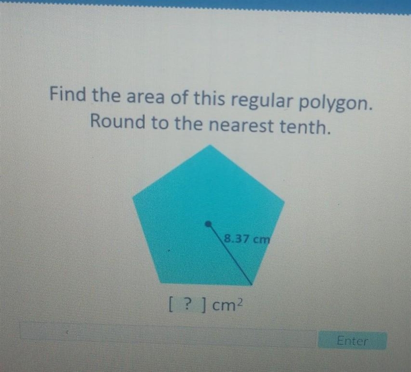 Find the area of this regular polygon. Round to the nearest tenth. ​-example-1