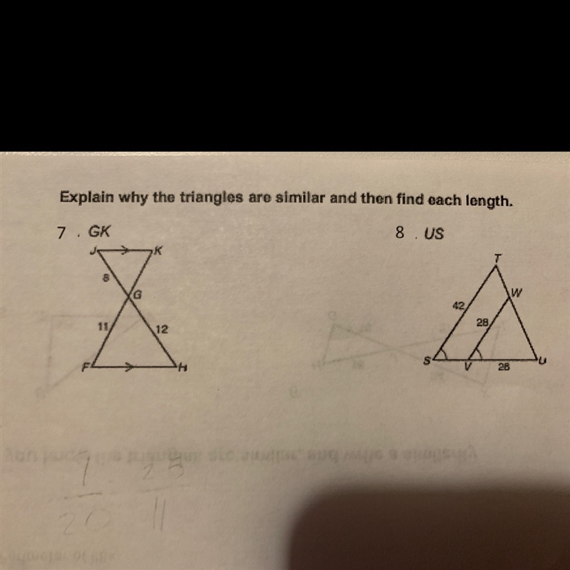 How do I find the triangles similarity and each length-example-1