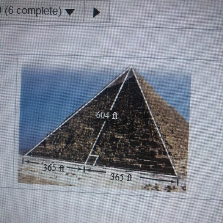 Originally, each face of a pyramid shown to the right was a triangle with the dimensions-example-1