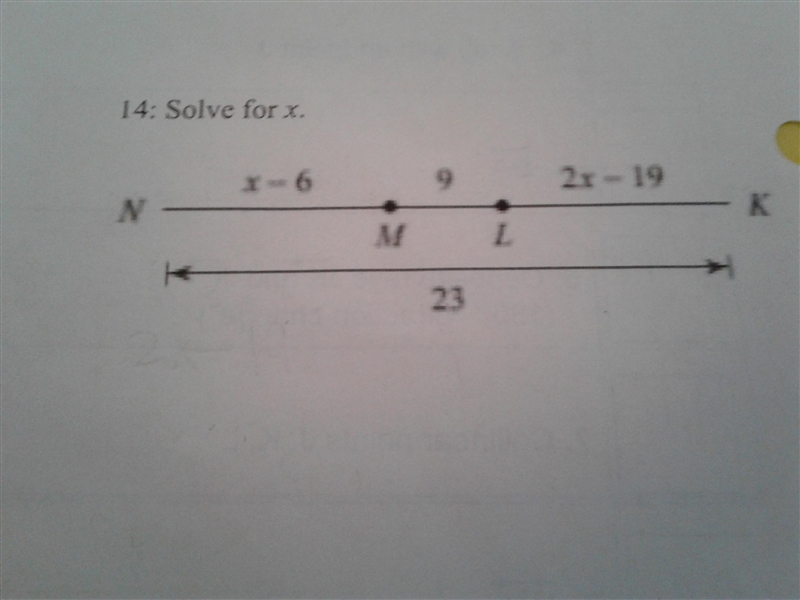 Solve for x. 2x-19 and x-6-example-1