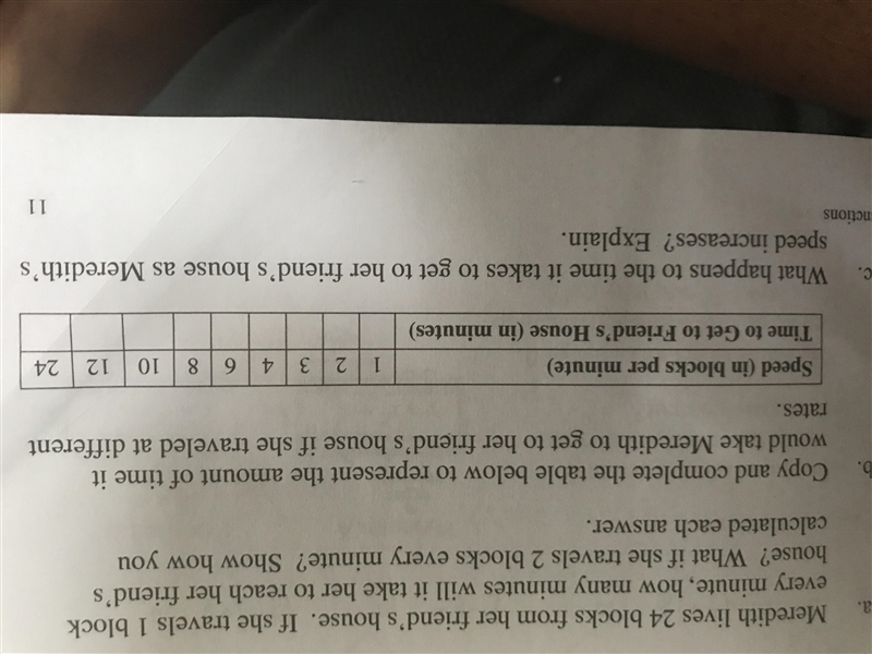 Copy and complete the table below to represent the amount of time it would take Meredith-example-1