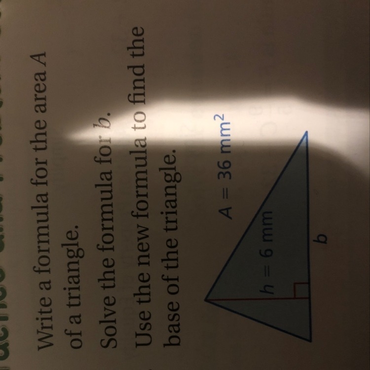 Find formula for the area of the triangle if the area is 36mm2-example-1