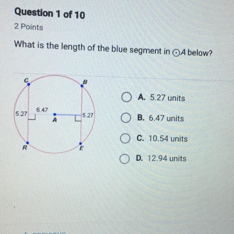 What is the length of the blue segment in A below?-example-1