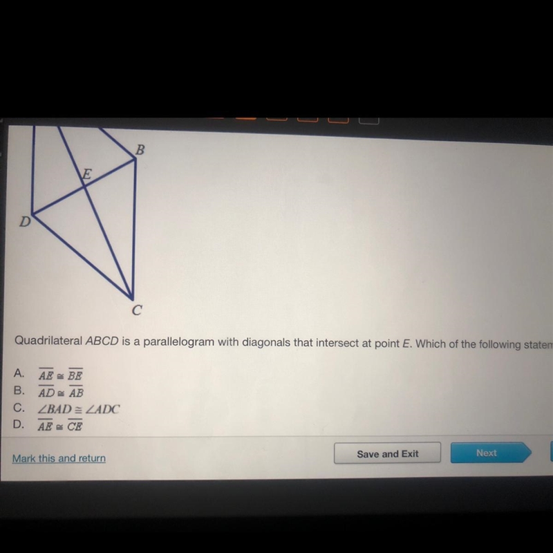 quadrilateral ABCD is a parallelogram with diagonals that intersect at point E. Which-example-1